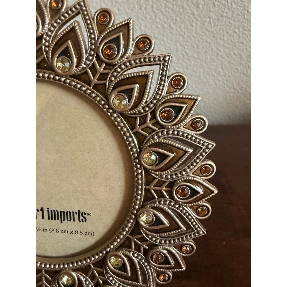 Pier 1 Imports Peacock Mandala-inspired Round Frame Picture Photo Frame 3.5 In